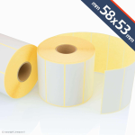 Etichette 58x53mm in carta termica eco di colore Bianco - Adesivo permanente - Anima rotolo 40mm - Etichette per bobina 850