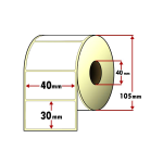 Etichette 40x30mm in carta termica di colore Bianco - Adesivo permanente - Anima rotolo 40mm - Etichette per bobina 1800