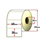 Etichette 60x30mm in carta termica di colore Bianco  - Adesivo permanente - Anima rotolo 40mm - Etichette per bobina 1800